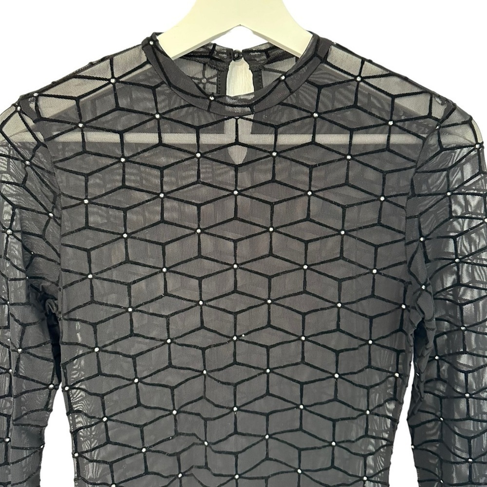 NWOT SHEIN SXY MOCK NECK GLITTER  DOT GEO MESH DRESS SHEER BLACK SIZE SMALL - Picture 5 of 12